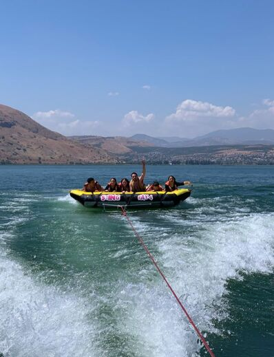 Banana boating tubing in the Kinneret, Sea of Galilee, Tiberias